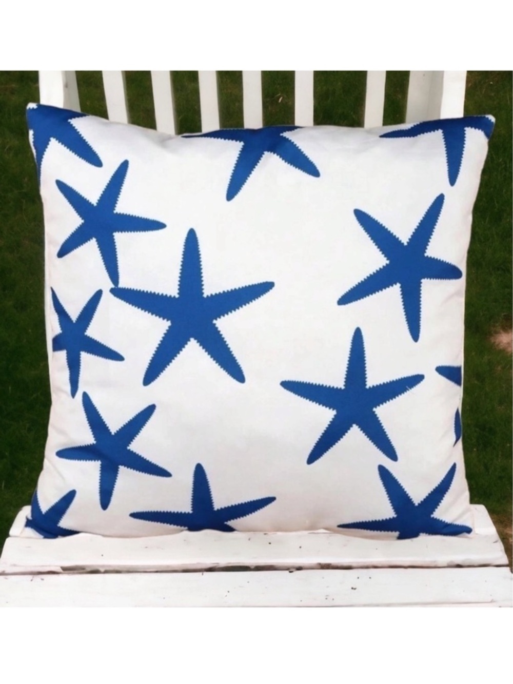 Coastal Starfish Pillow Cover Beach Nautical Square Blue White 17. 7 X 17.7 in